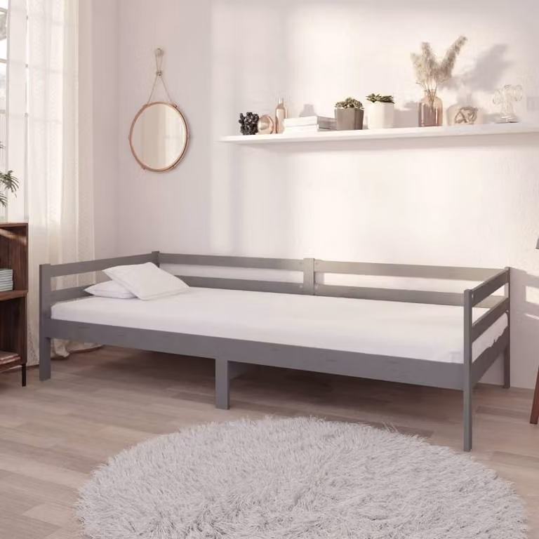 The Living Store Letto da giorno con materasso 90x200 cm grigio in legno di pino massiccio