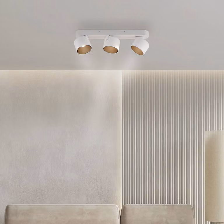 PURE Faretto da soffitto LED Cup, bianco, lunghezza 56 cm, metallo, a 3 luci dimmerabile, Bianco / Opale, Soggiorno / Sala da pranzo, Metallo, Moderno