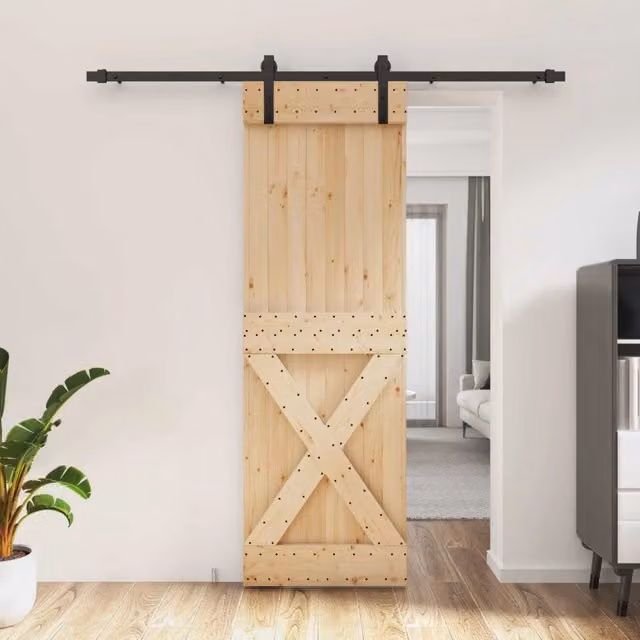 Porta scorrevole moderna vidaXL in legno e acciaio, colore marrone e nero, L: 200 cm, H: 210 cm – 1