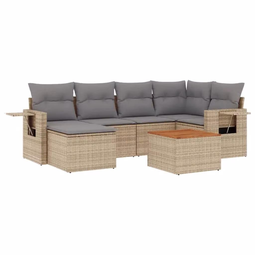 Set Divano da Giardino vidaXL 7 pz in Polyrattan con Cuscini Beige e Grigio con Tavolino e Ottoman a Forma di L – 2