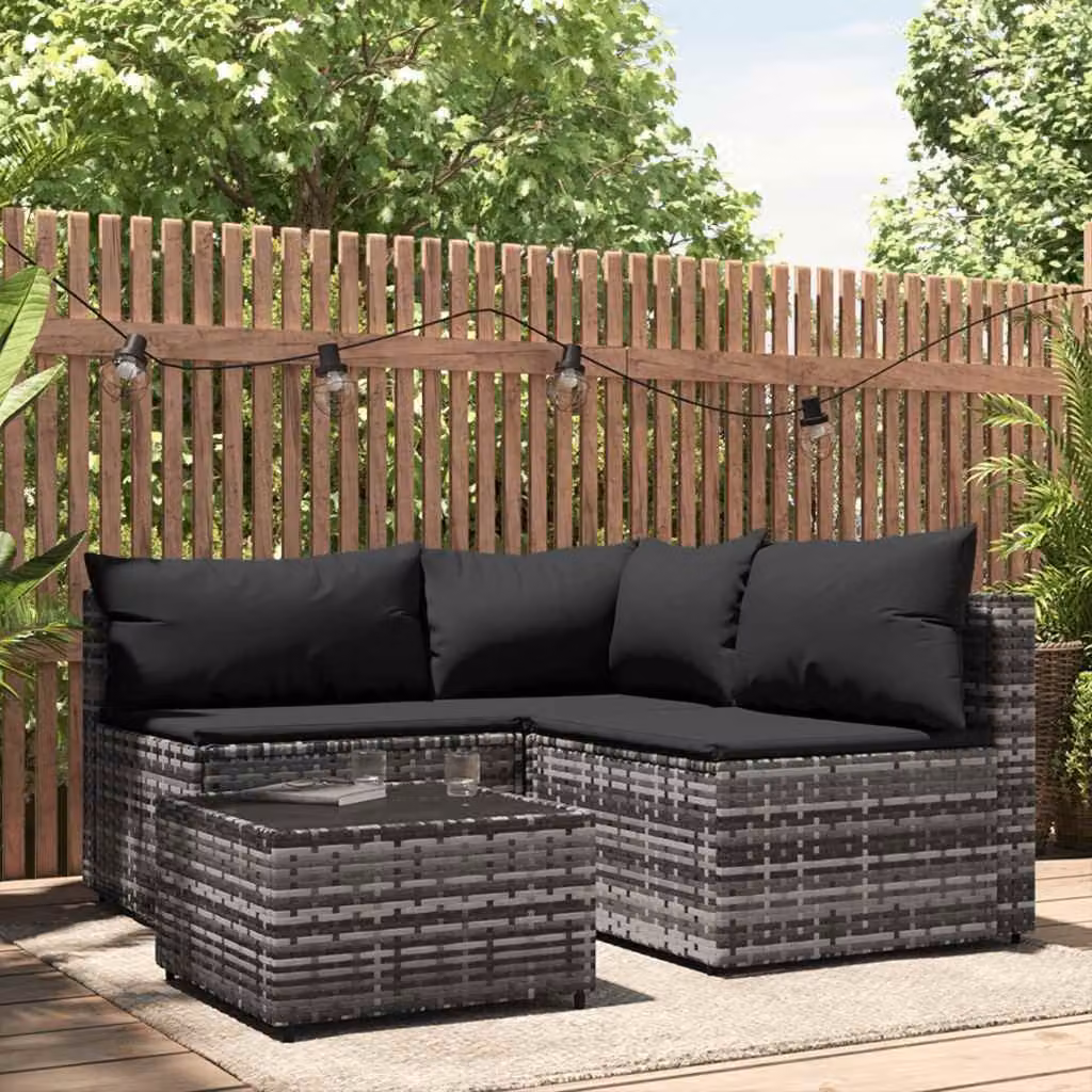 Set da giardino vidaXL in rattan con cuscini e tavolino, design moderno a L, colore antracite