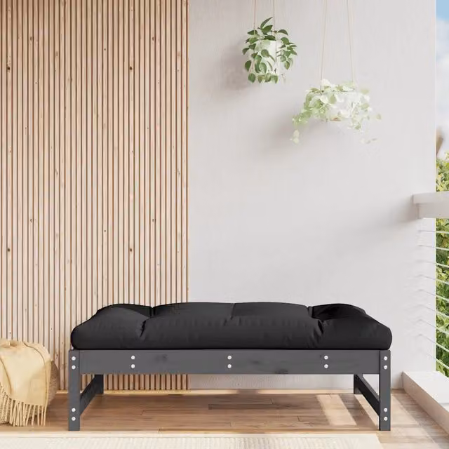 Poggiapiedi da giardino in legno massello di pino grigio con cuscini inclusi L: 120 cm, P: 80 cm