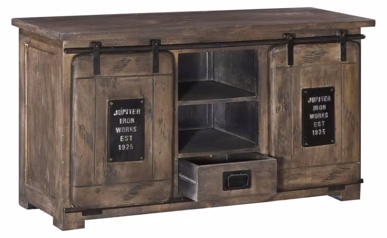 MASSIVMOEBEL24 | credenza in legno di Mango 128x45x70 grigio scuro laccato RAILWAY #202
