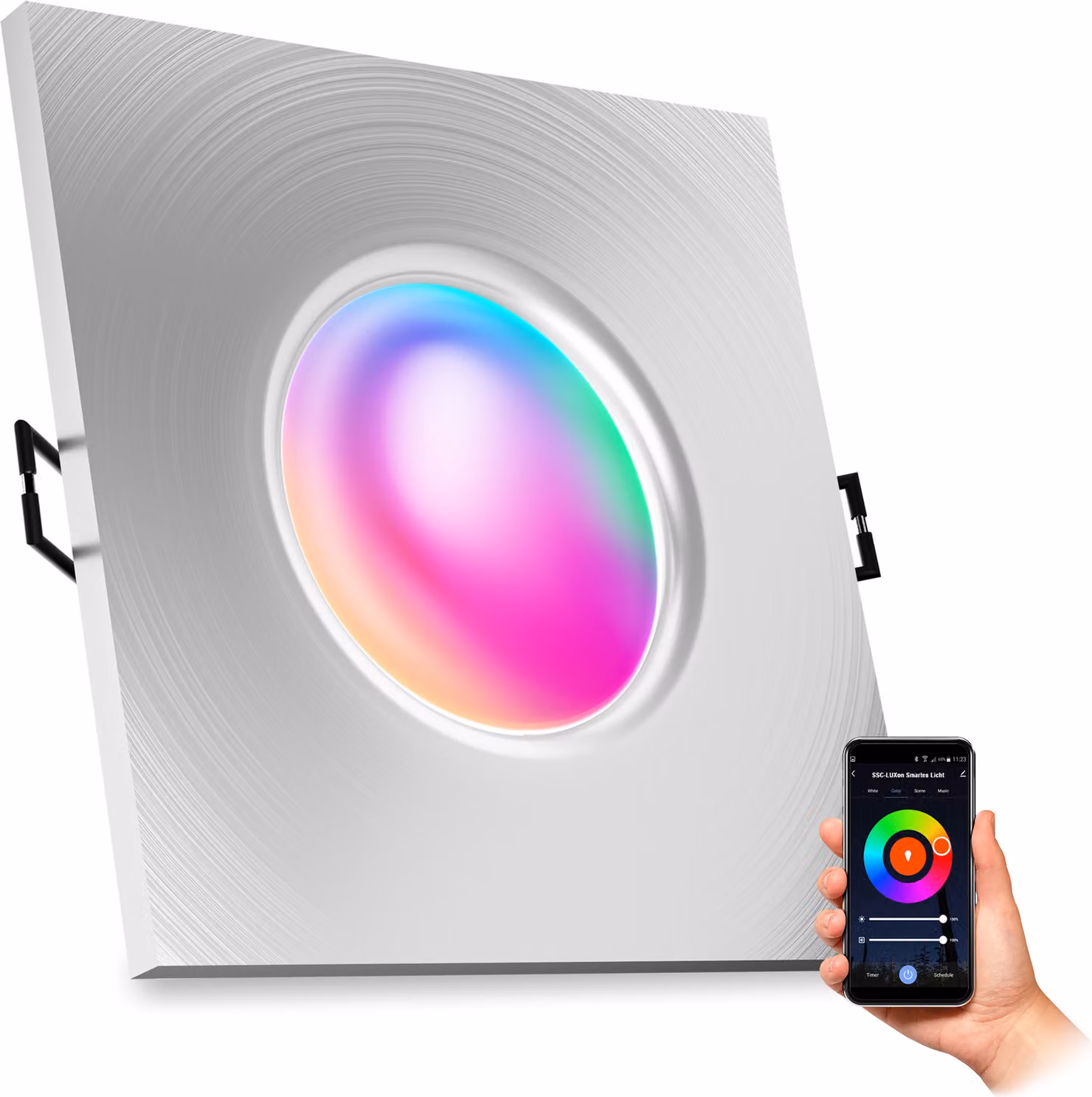 SSC-LUXon BEDA Luce da incasso intelligente LED piatta IP65 con modulo LED 4W RGBW argento 230V compatibile con Alexa, Siri e Google