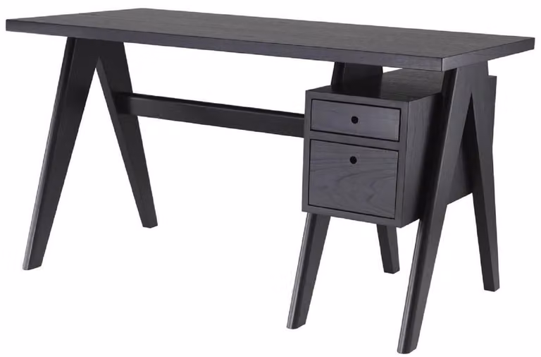 Casa Padrino scrivania nera 140 x 69 x h. 77 cm - Elegante scrivania in legno massiccio con 2 cassetti - Mobili da ufficio