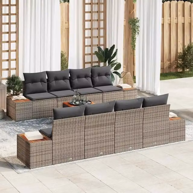 Set Divano da Giardino 9 pz Grigio Poly Rattan 3356719