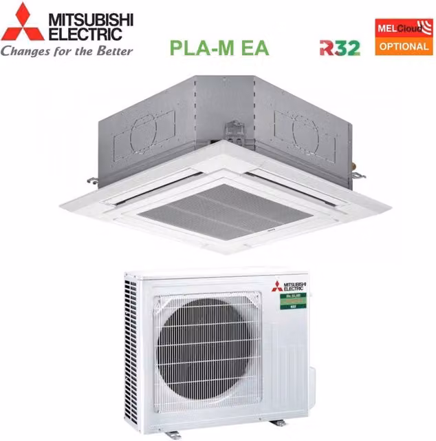 Climatizzatore Condizionatore Mitsubishi Electric Cassetta a 4 Vie 18000 Btu PLA-M50EA + SUZ-M50VA R-32 con Griglia Inclusa e Wi-Fi Opzionale Classe Energetica A++