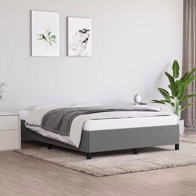 vidaXL Giroletto senza materasso in tessuto grigio con struttura a doghe in legno L/P: 140 x 200 cm