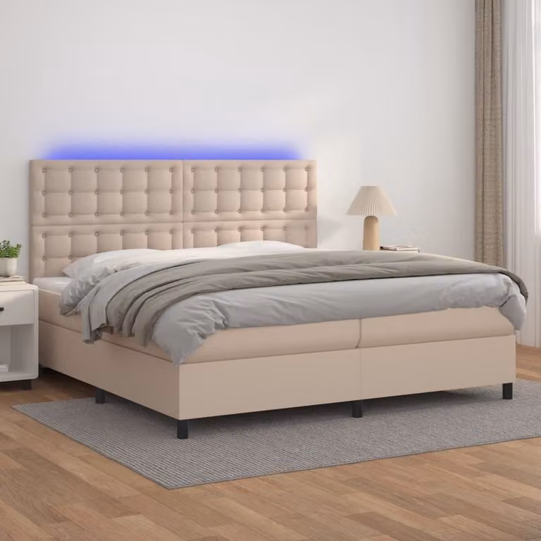 Maison Exclusive - Letto box spring materasso e LED cappuccino 200x200cm pelle artificiale