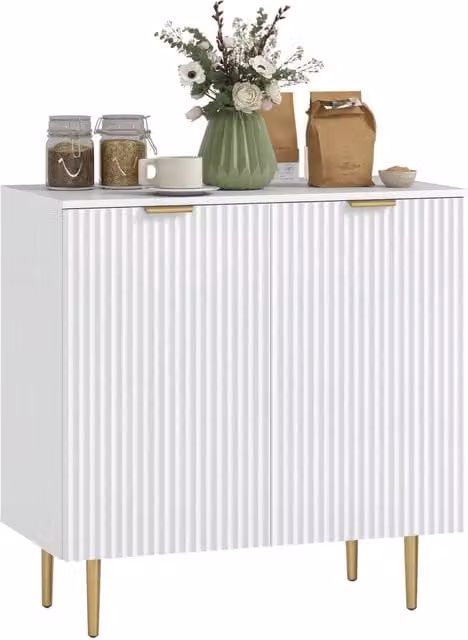 Buffet Cuisine, Meuble de Rangement avec 2 Portes, Étagère Réglable, Pieds Métalliques Surélevés, 80 x 40 x 80 cm, Blanc