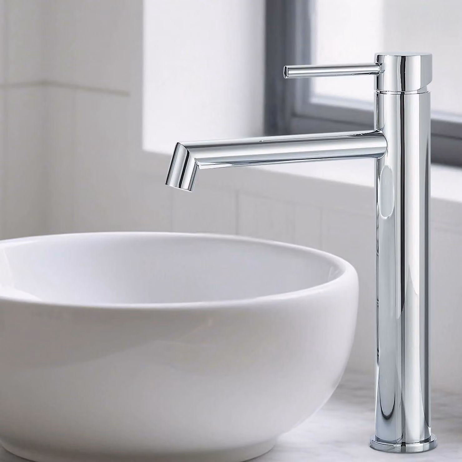 Miscelatore monocomando per lavabo, acciaio inossidabile, finitura cromata, altezza del beccuccio: 200 mm