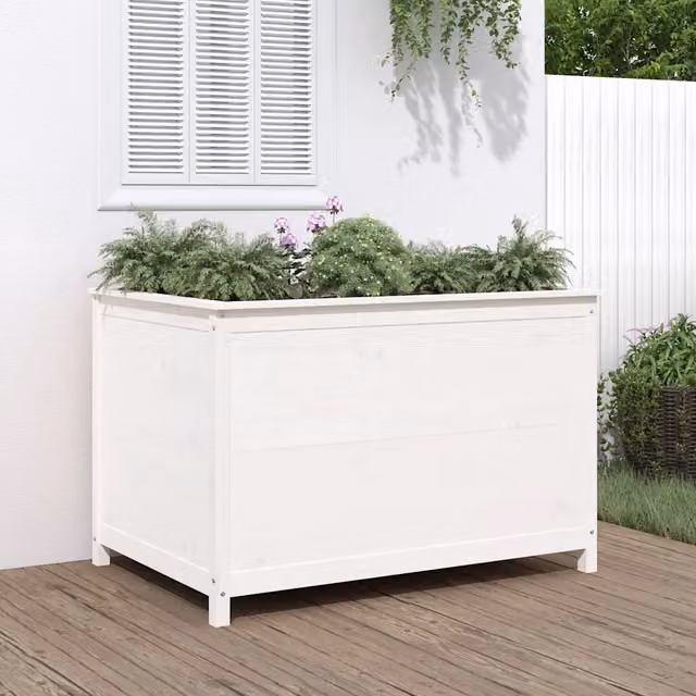 Fioriera Rialzata da Giardino vidaXL in Legno di Pino Massello Bianco L: 119,5 cm, P: 82,5 cm, H: 78 cm – 1