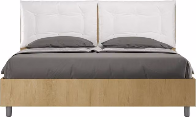 BS COM Letto matrimoniale contenitore 160x200 quercia cuscini similpelle bianco
