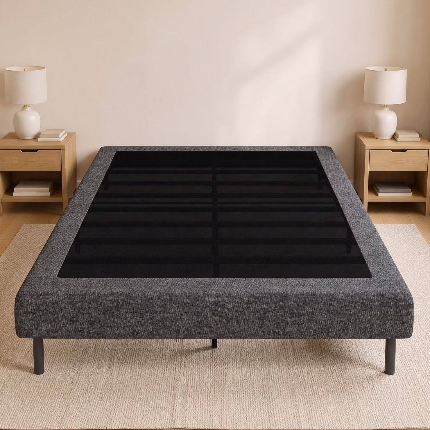 Letto imbottito HOMCOM in ciniglia grigio con 10 doghe e 9 piedi L/P/H: 140 x 190 cm – 2