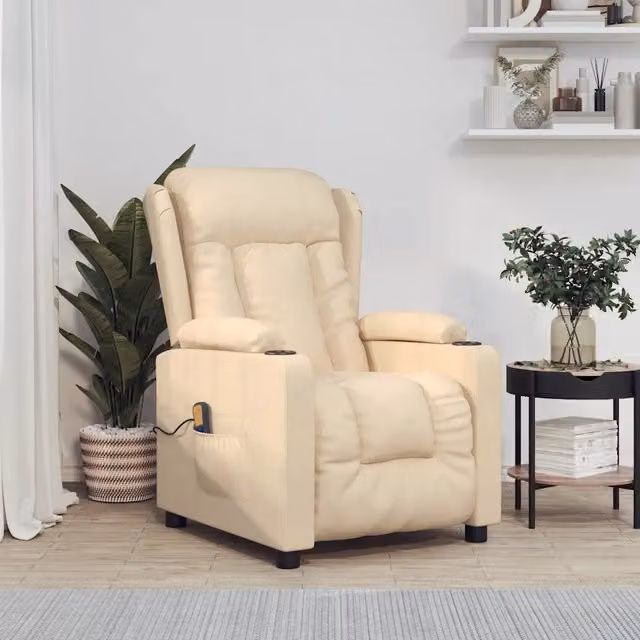 Poltrona relax reclinabile vidaXL in tessuto beige con braccioli e struttura in legno e metallo