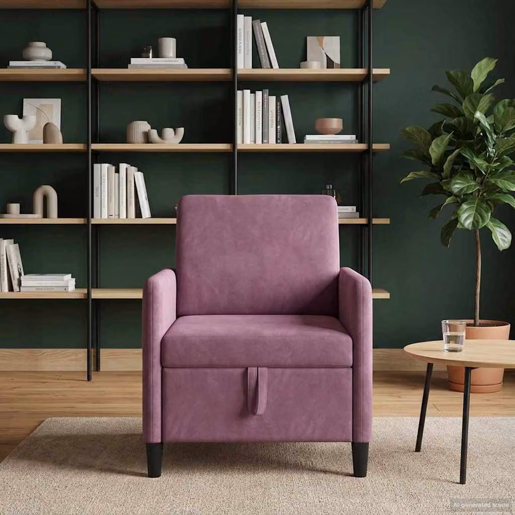 Divano moderno vidaXL con contenitore a sollevamento, rivestimento in tessuto viola, L: 72 cm, P: 78 cm, H: 87 cm