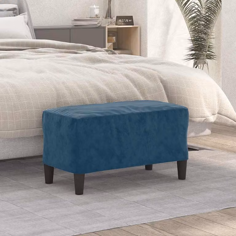 Panca moderna vidaXL in velluto blu con struttura in legno L: 70 cm, P: 35 cm, H: 41 cm