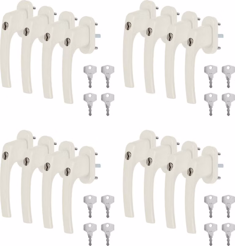 16 x maniglia per finestra in alluminio color crema RAL 9001 con serratura - lunghezza perno 45 mm