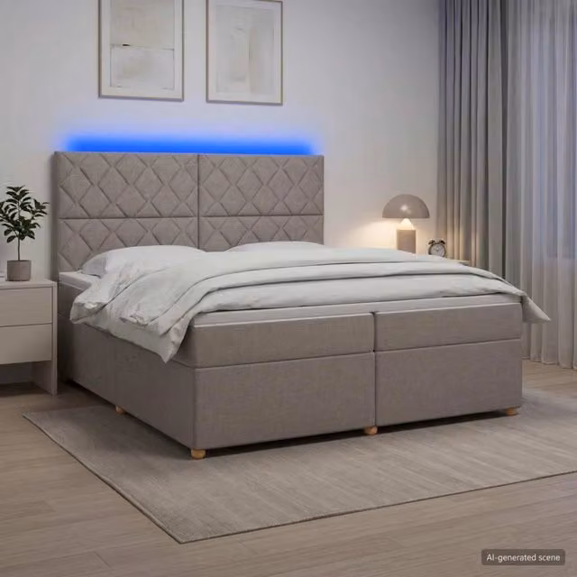 Letto box spring ibrido vidaXL con materasso a molle insacchettate e base contenitore con illuminazione sottostante e porta USB, L/P/H: 200 x 200 x 140,5 cm