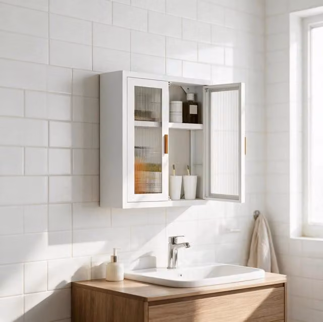 Armadio pensile bagno 40x14x50 cm in metallo e acrilico bianco salvaspazio –