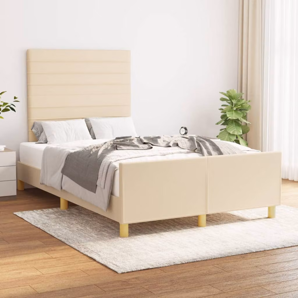 Giroletto vidaXL in legno di pino e tessuto beige con doghe fisse, L/P/H: 120 x 200 x 123 cm