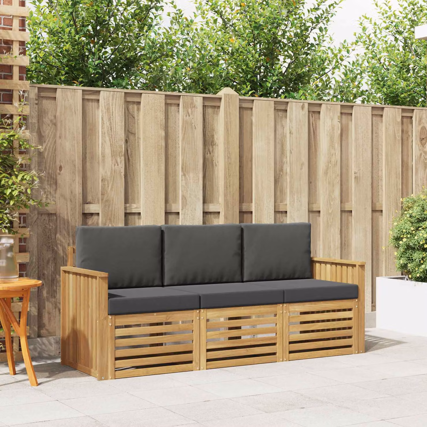 Set di divani da giardino vidaXL in legno di acacia con cuscini, Bianco e Antracite