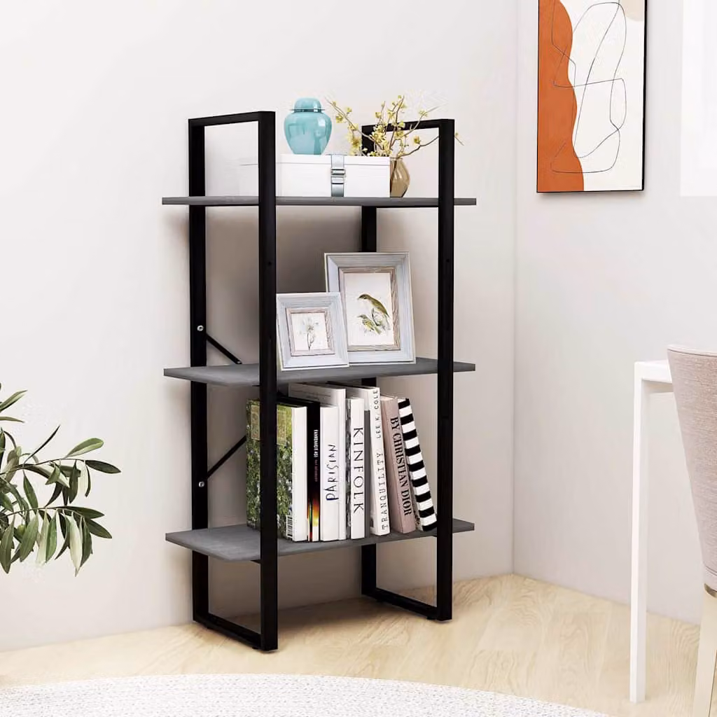 Scaffale da parete vidaXL in legno di pino e metallo grigio L: 60 cm, P: 30 cm, H: 105 cm