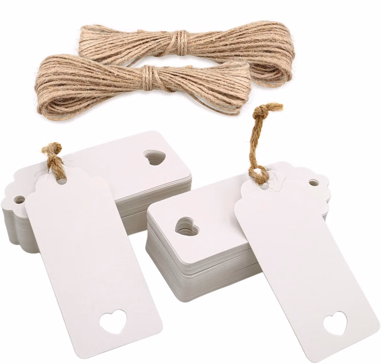 Etichette regalo in cartoncino, 100 pezzi, forma a cuore, colore bianco, dimensioni 9,5 x 4,5 cm