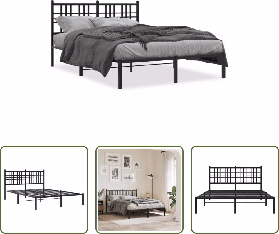 The Living Store Struttura letto con testiera in metallo nero 140x190 cm