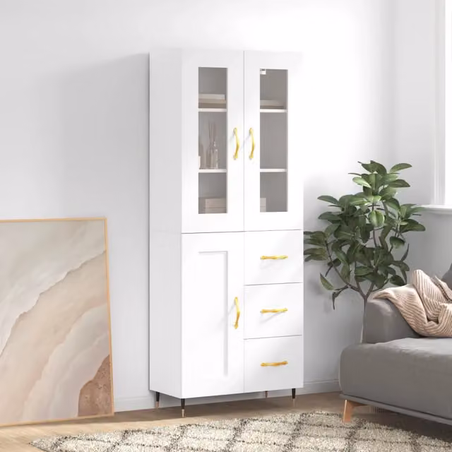 Credenza-Buffet-Armadio da cucina Bianca 69,5x34x180 cm in Legno Multistrato 848551