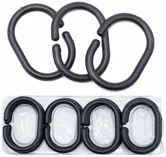 Ibenzoa® Set da 12 anelli a forma di C per tende da doccia, colore nero, dimensioni 5,8 x 4 cm, in plastica, adatti per aste fino a 2,5 cm di diametro, facili da montare e con scorrimento fluido