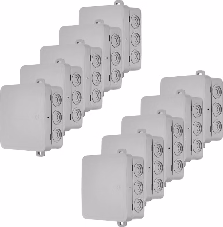 Scatola di derivazione, scatola di derivazione a 7 vie, dimensioni 75x75x40 mm, grado di protezione IP54, confezione da 10 pezzi, colore grigio