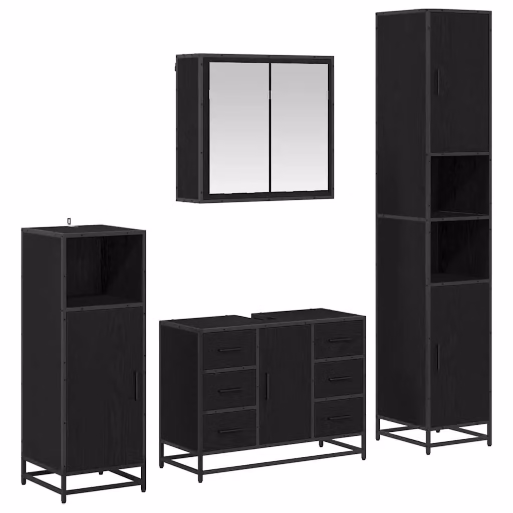 Set di mobili per il bagno moderno vidaXL 4 pezzi in legno e metallo nero opaco L/P/H: 80 x 33 x 188,5 cm – 2