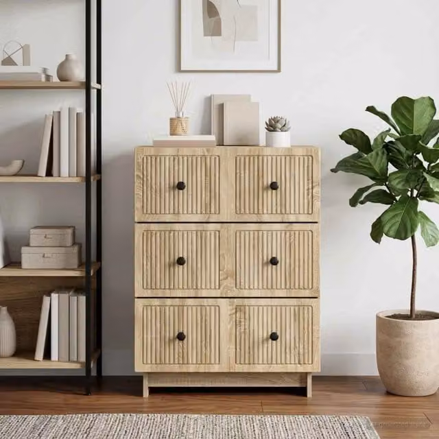 Mobile con Cassetti vidaXL in Legno e Metallo, Marrone e Beige, L 66 x P 34,5 x H 90 cm