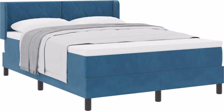 Letto con rete a molle e testiera, colore blu scuro, dimensioni 190 x 140 cm, rivestito in velluto