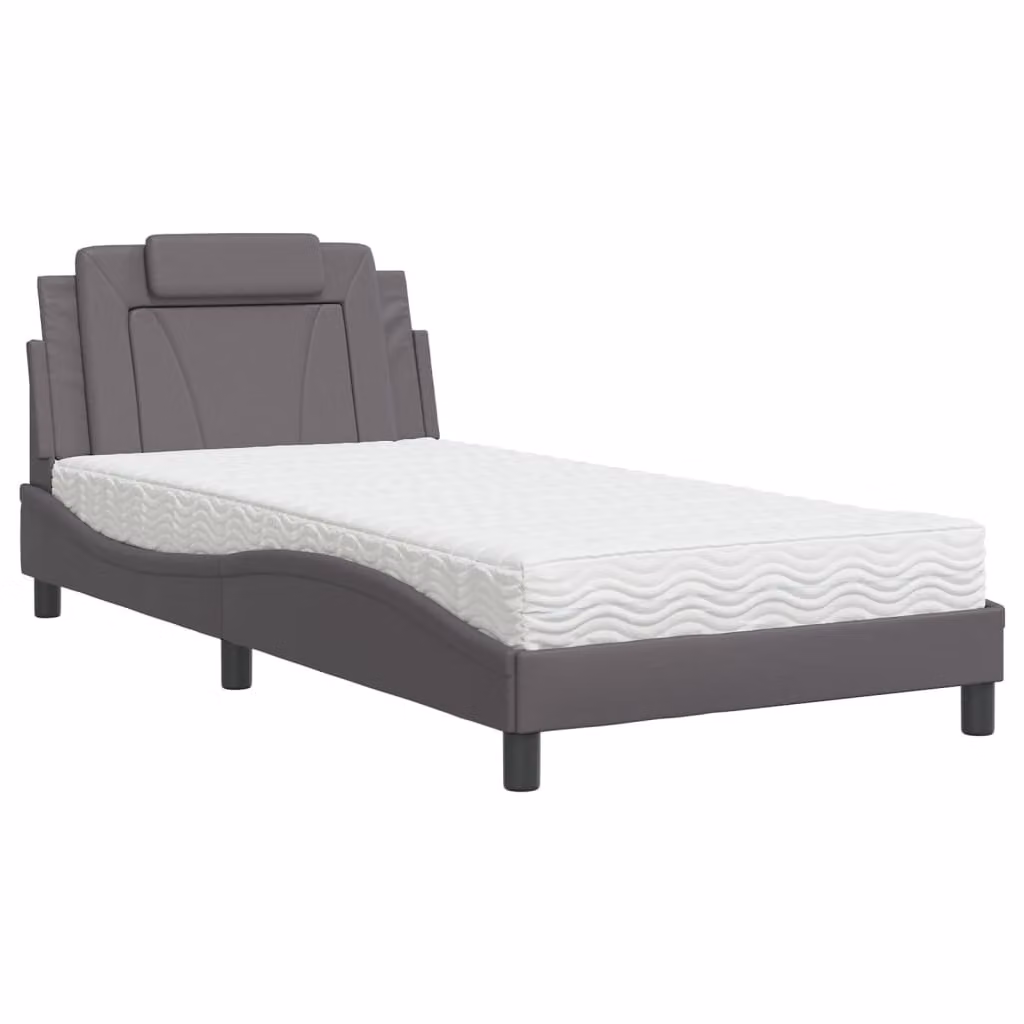 Letto Viana con Materasso Grigio 100x200 cm in Pelle finta
