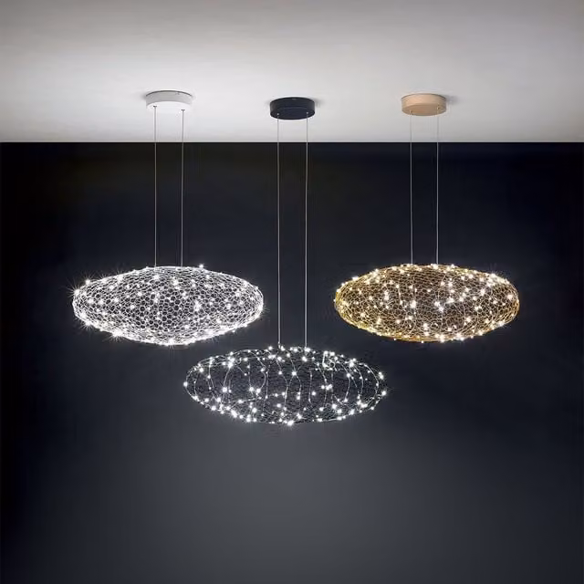 Lampada a sospensione ovale Fabas Sumter LED dimmabile con altezza regolabile in metallo nero e multicolore