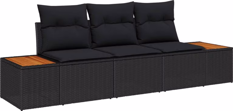 Set Divano da Giardino con cuscino 3 pcs Nero polyrattan