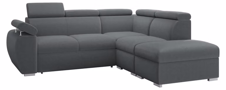 MIRJAN24 Divano angolare Boston 2RR1P, divano angolare con due contenitori e funzione letto, piedini in metallo cromato, poggiatesta regolabili (colore: Kronos 22, lato: destro 2R+R+1P(65)+PUFAP)