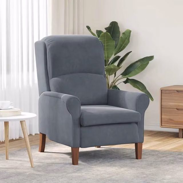 Poltrona moderna in velluto grigio vidaXL con braccioli e struttura in legno – 1