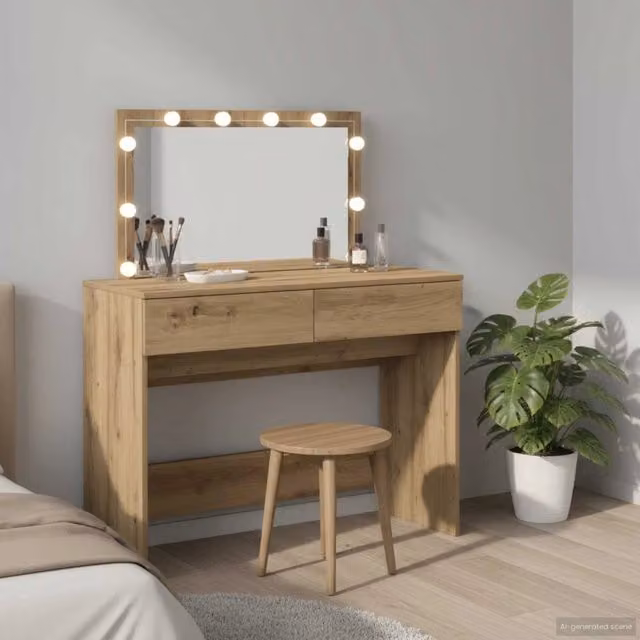 Tavolo da trucco vidaXL in legno color rovere marrone, L/P/H: 100 x 40 x 120 cm