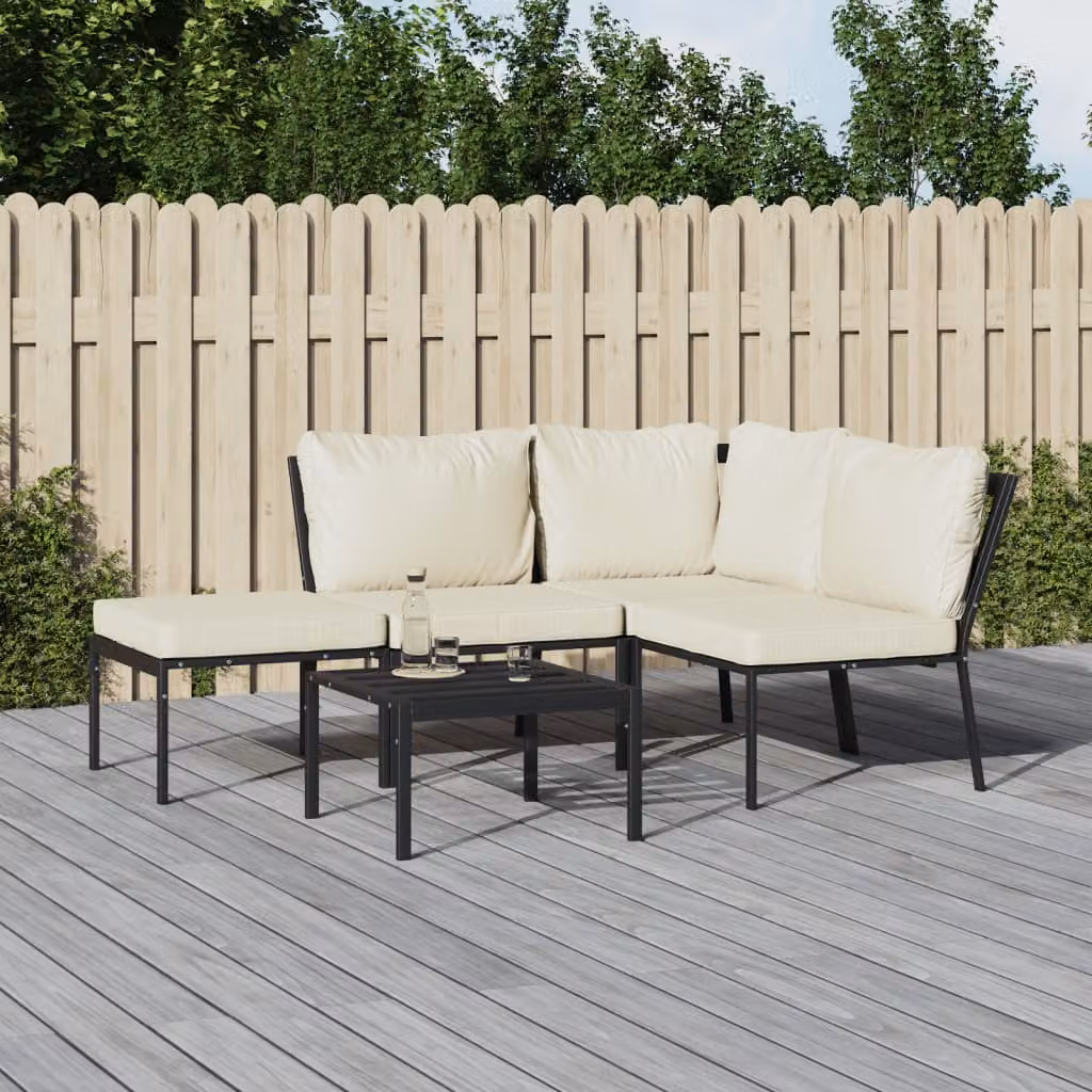 Set Salotto da Giardino vidaXL 5 Pezzi Moderno con Cuscini Sabbia e Acciaio Verniciato a Polvere