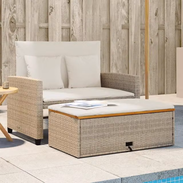 Divano Giardino con Cuscini 2 Posti-Sofa da Giardino-Divanetto da esterno Beige Polyrattan e Acacia