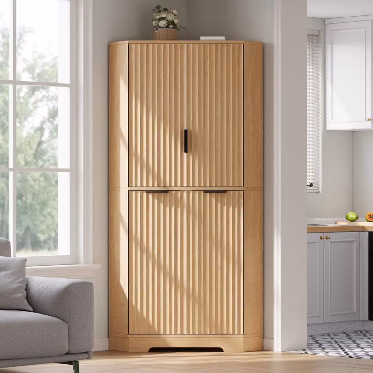 Armadio, mobile contenitore con 4 ante e ripiani regolabili, credenza, 60x60x172 cm, colore naturale