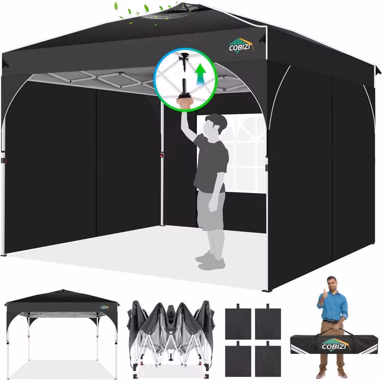 Gazebo da esterno 3x3 metri, impermeabile, stabile, resistente alle intemperie invernali, con 3 pannelli laterali, colore nero