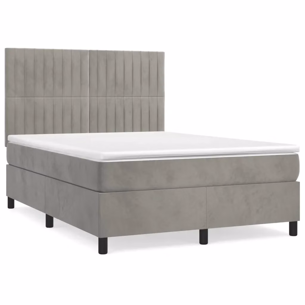 Letto Ibrido con Giroletto a Molle e Materasso vidaXL in Velluto Grigio e Bianco L/P/H: 193 x 144 x 128 cm – 2