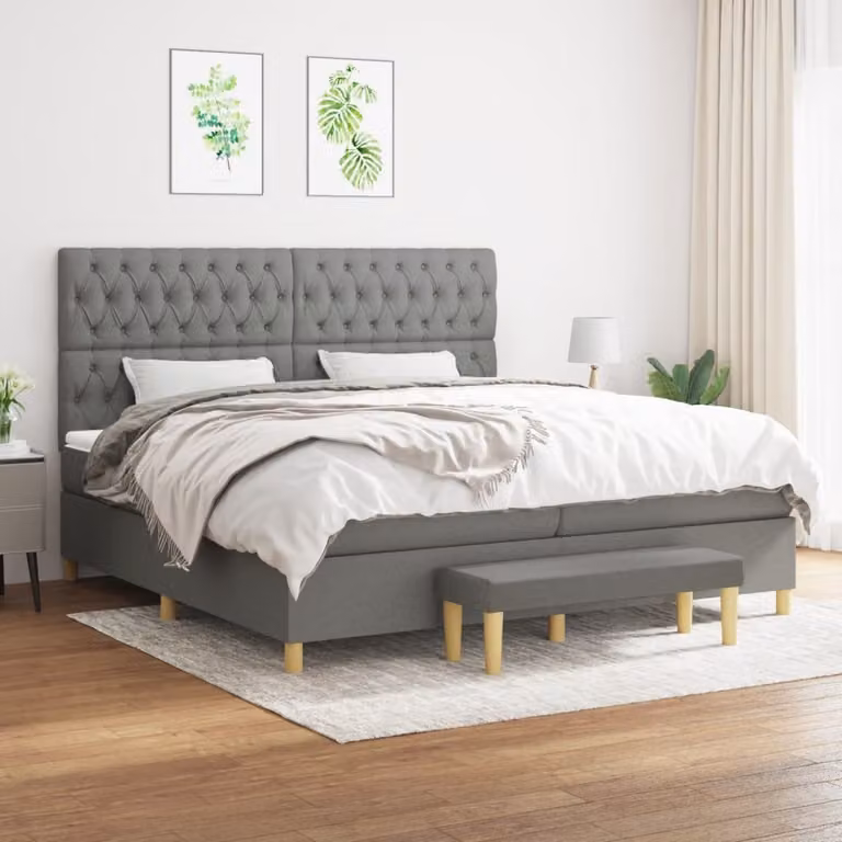 vidaXL Letto Ibrido con Giroletto a Molle e Materasso in Tessuto Grigio e Bianco, L/P/H: 200 x 200 x 28 cm