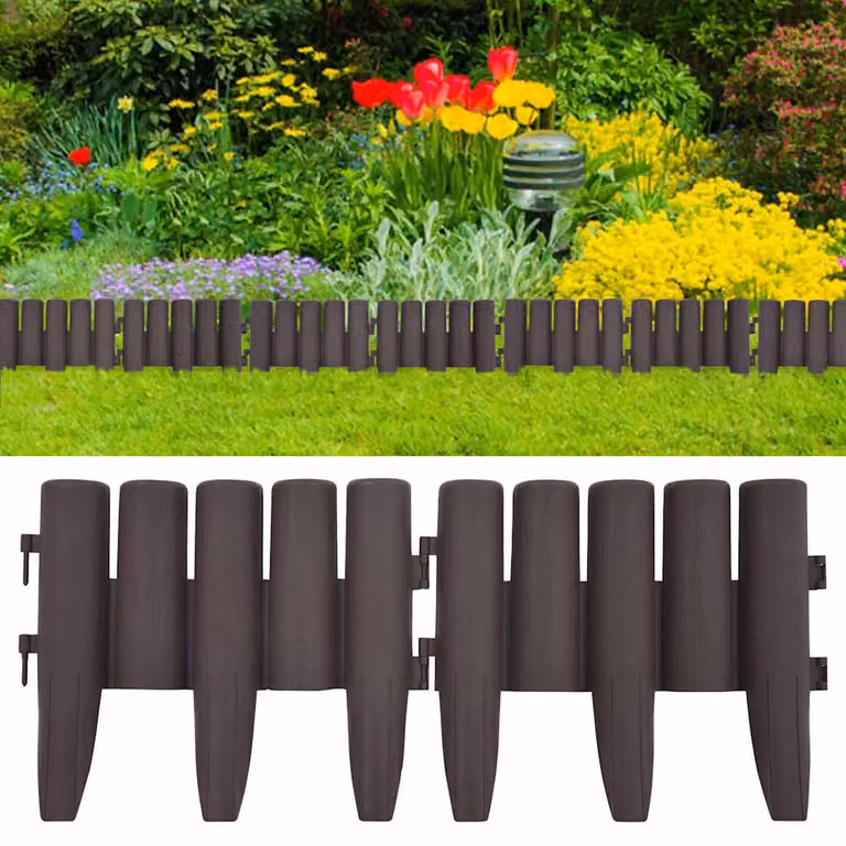 Set di 36 bordure per prato vidaXL in plastica marrone, lunghezza totale 10 m