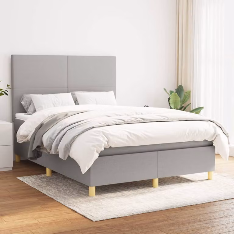 vidaXL Letto Ibrido con Giroletto a Molle e Materasso a Tasche Grigio e Bianco L/P/H: 140 x 190 cm