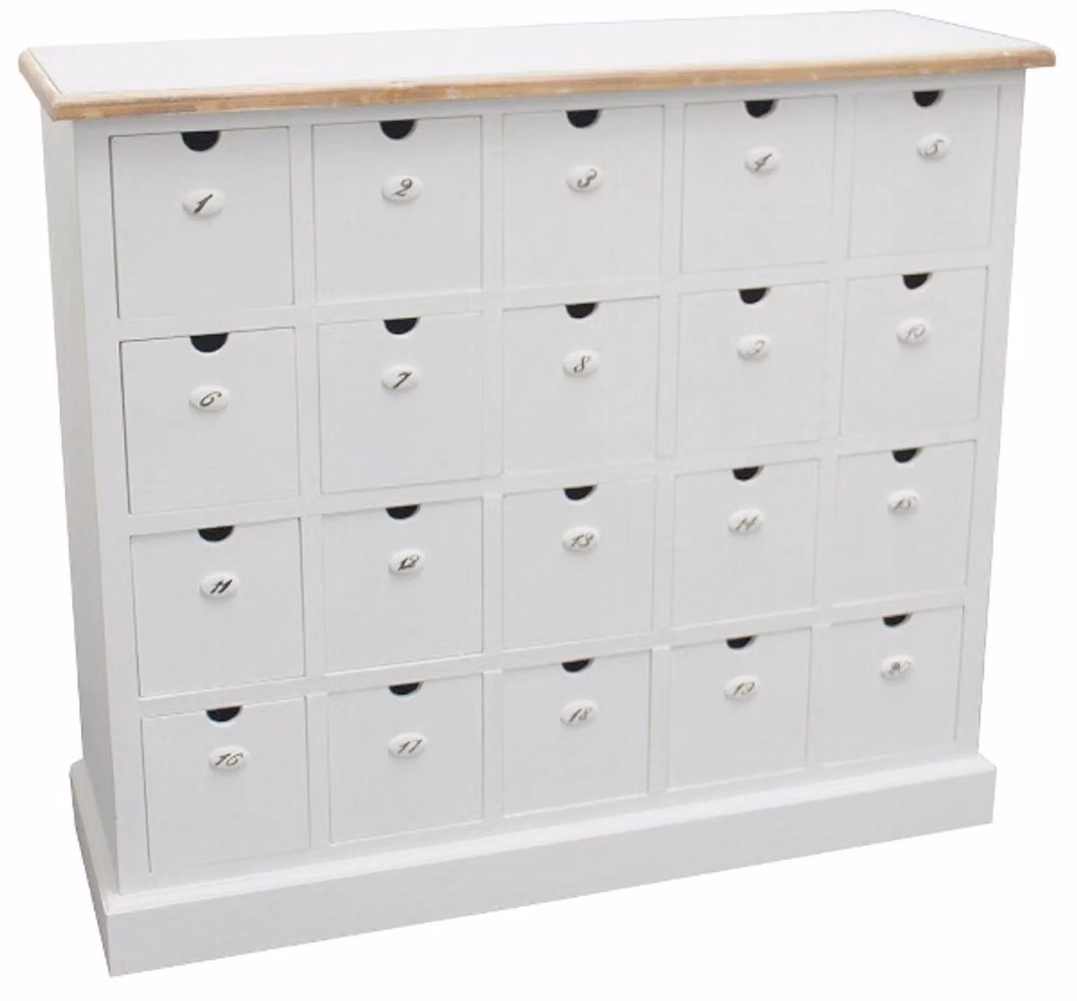 Comò in stile rustico "Casa Padrino", finitura bianco anticato e colori naturali, dimensioni 105 x 39 x 93 cm di altezza, con 20 cassetti